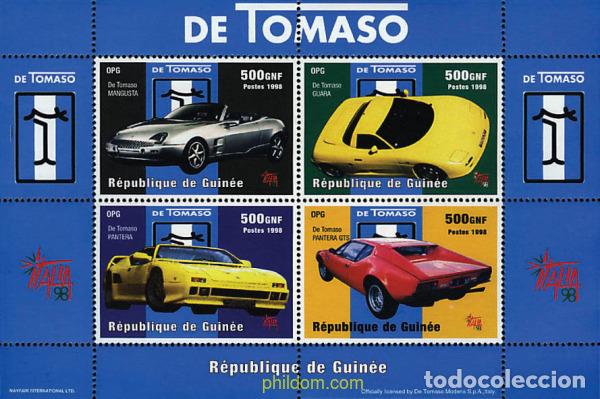Sellos: 75378 MNH GUINEA 1998 40 ANIVERSARIO DE LOS AUTOMOVILES ITALIANOS DE TOMASO