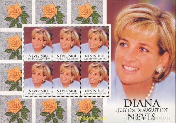 Sellos: 143610 MNH NEVIS 1998 1 ANIVERSARIO DE LA MUERTE DE LA PRINCESA DIANA