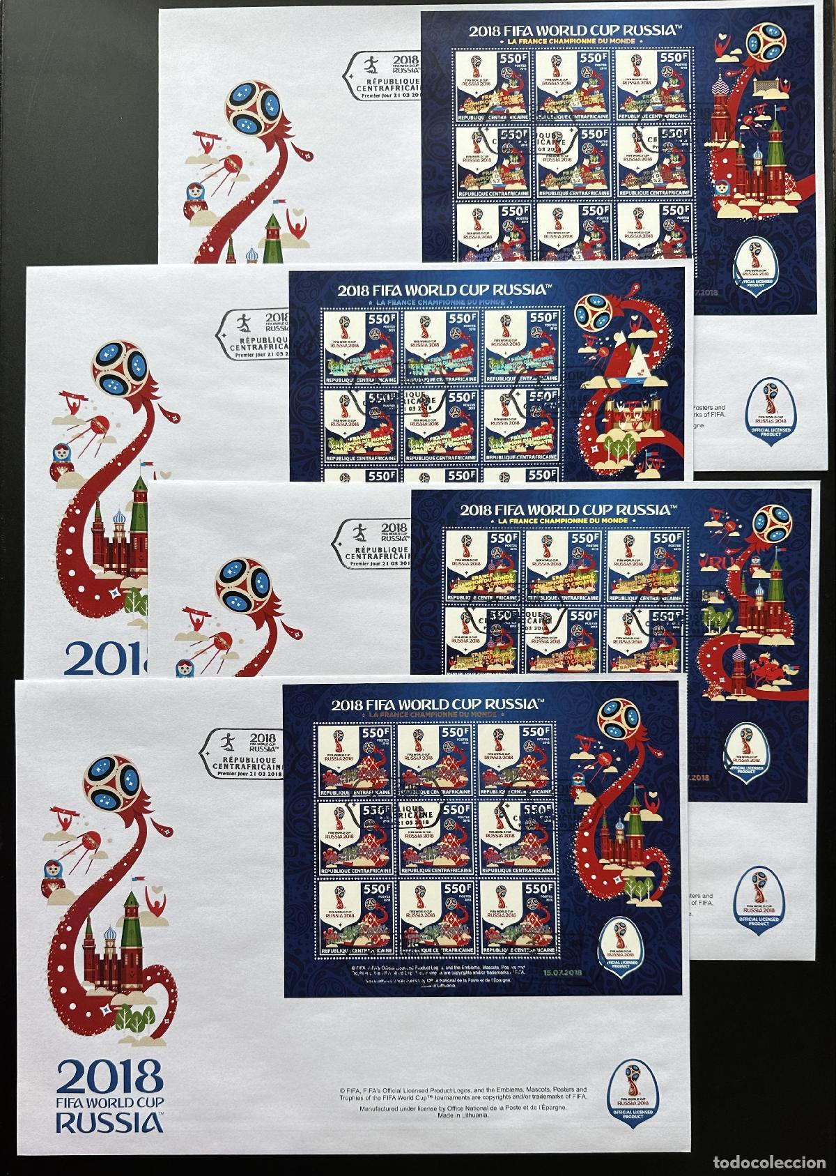 Sellos: Rep&uacute;blica Centroafricana 2018: FDC surch FRANCIA CAMPEONA de la Copa Mundial FIFA Rusia F&uacute;tbol