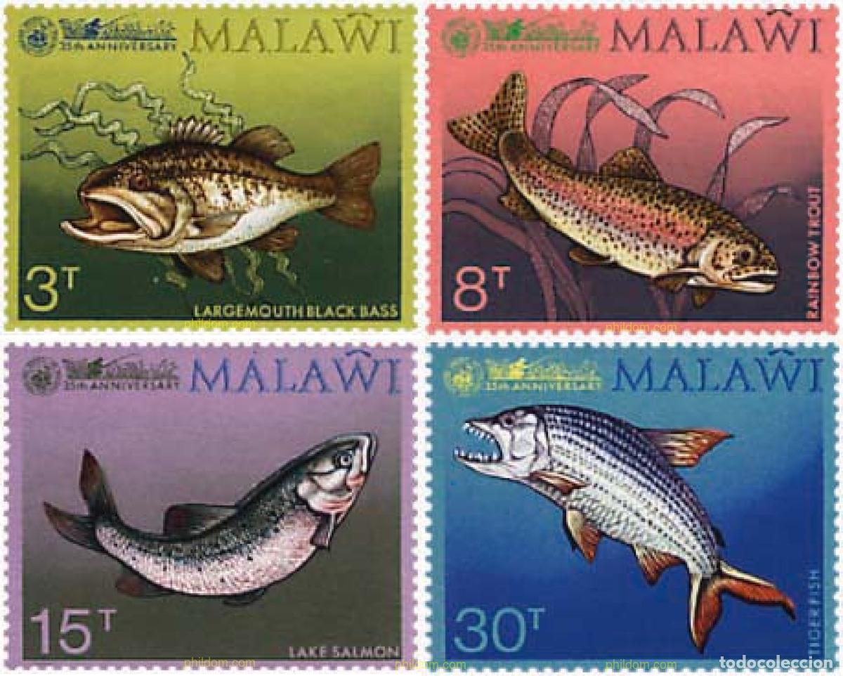 Sellos: 63290 MNH MALAWI 1974 35 ANIVERSARIO DE LA SOCIEDAD DE PESCA