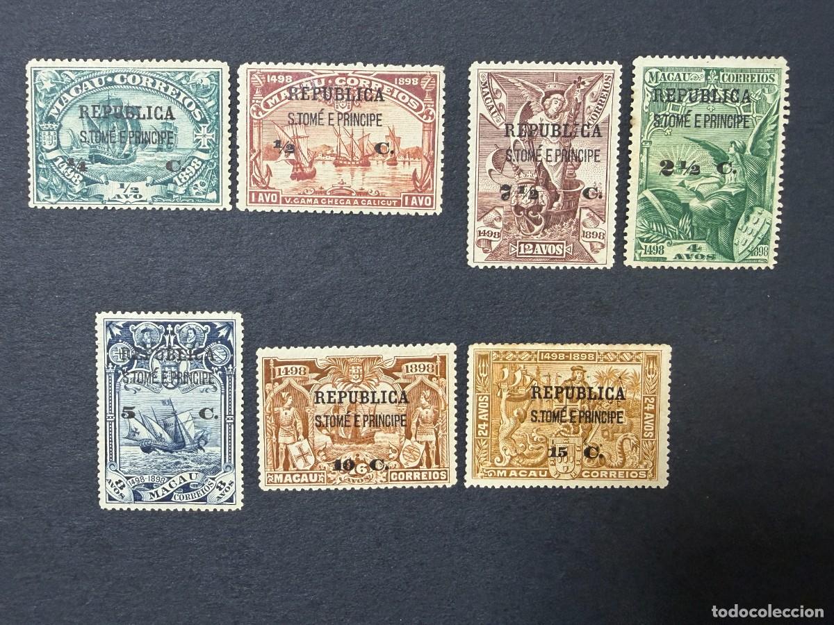 Sellos: SANTO TOM&Eacute; Y PR&Iacute;NCIPE, 1913. YVERT 142/49 EXCEPTO 144 Y 147. NUEVOS. CON FIJASELLOS
