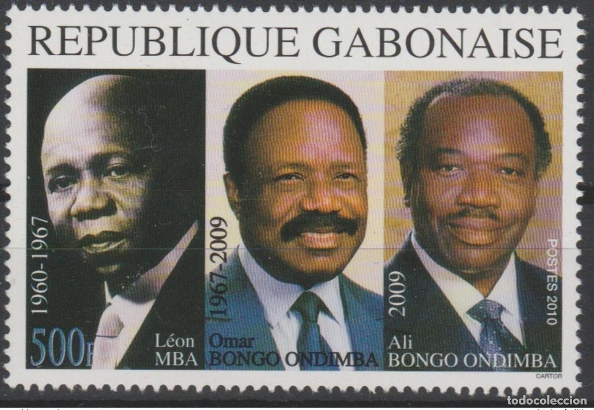 Sellos: Gab&oacute;n 2010 Mi. 1703 Presidentes L&eacute;on Mba Omar Ali Bongo Ondimba &iexcl;Pol&iacute;tica rara!