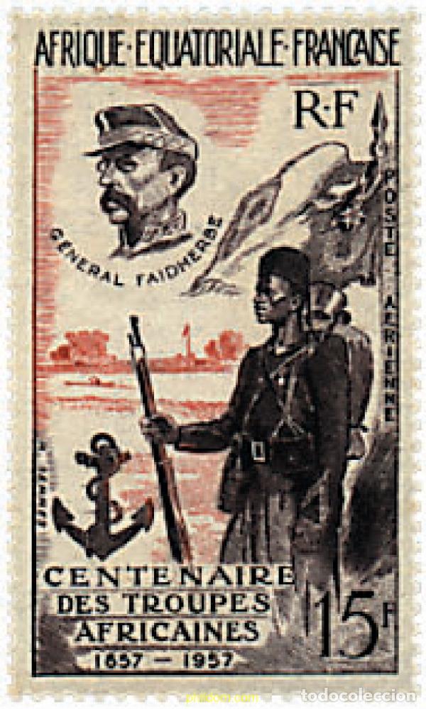 Sellos: 60963 MNH AFRICA ECUATORIAL FRANCESA 1957 CENTENARIO DE LAS TROPAS AFRICANAS