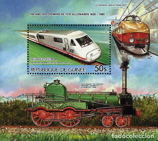 Sellos: 58401 MNH GUINEA 1985 150 ANIVERSARIO DE LOS FERROCARRILES ALEMANES