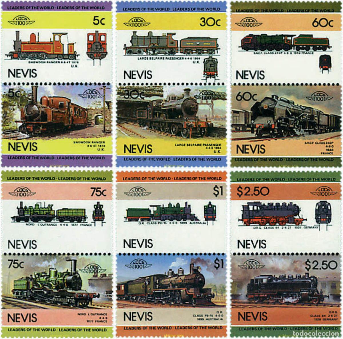 Sellos: 6278 MNH NEVIS 1985 LOCOMOTORAS