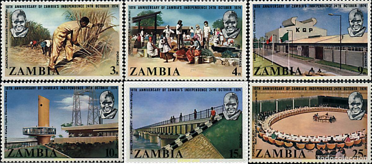 Sellos: 60115 MNH ZAMBIA 1974 10 ANIVERSARIO DE LA INDEPENDENCIA