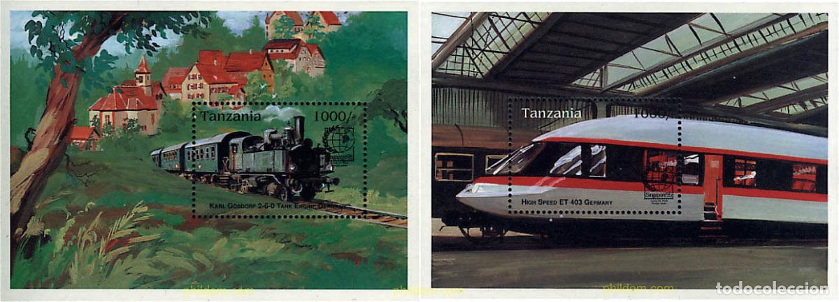 Sellos: 365320 MNH TANZANIA 1995 SINGAPORE 95. EXPOSICION FILATELICA INTERNACIONAL. TRENES