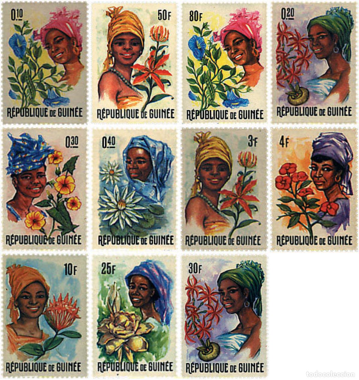 Sellos: 222094 MNH GUINEA 1966 JOVENES GUINEANAS Y FLORES