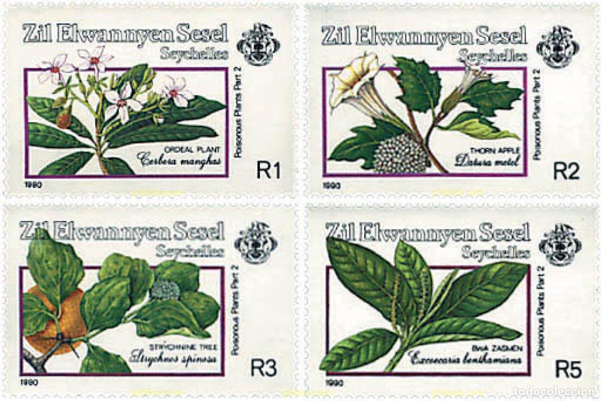 Sellos: 93454 MNH SEYCHELLES. Zil Elwannyen Sesel 1990 PLANTAS VENENOSAS