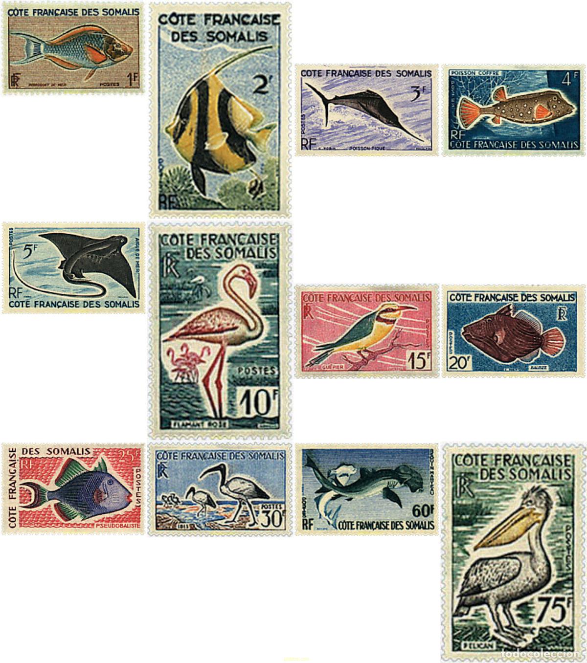 Sellos: 35251 MNH COSTA DE LOS SOMALIS 1959 PECES Y AVES