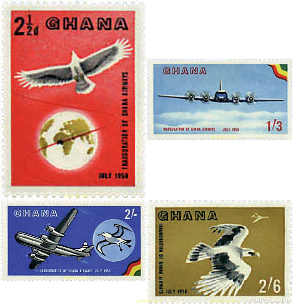 Sellos: 33536 MNH GHANA 1958 INAUGURACION DE LA COMPA&Ntilde;IA GHANA AIRWAYS