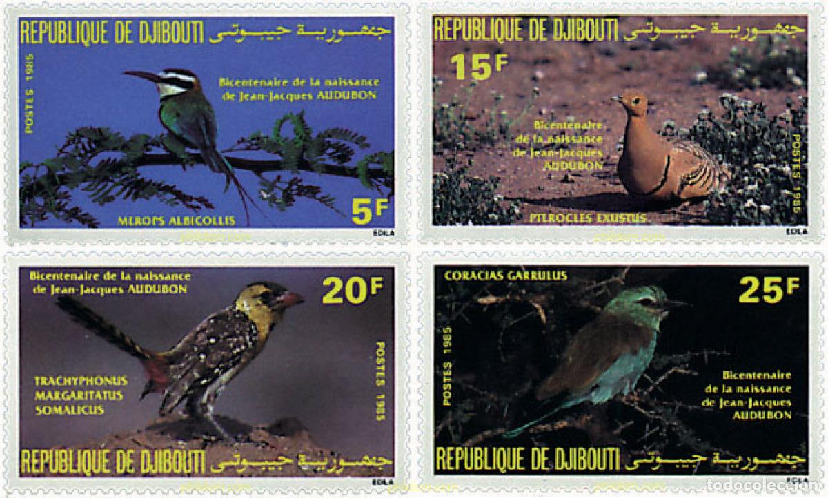Sellos: 33182 MNH DJIBOUTI 1985 BICENTENARIO DEL NACIMIENTO DEL ORNITOLOGO J.J. AUDUBON
