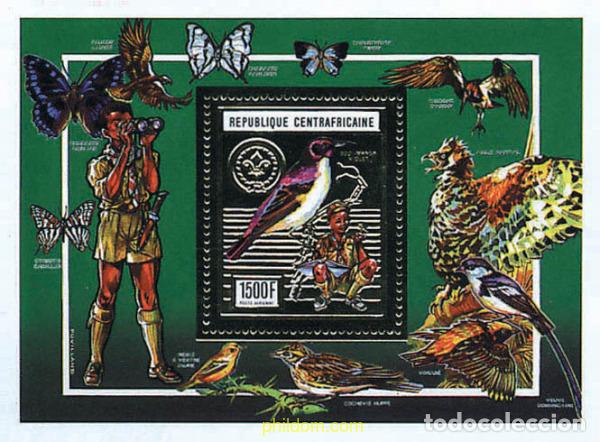Sellos: 75629 MNH CENTROAFRICANA 1990 PAJAROS Y ESCULTISMO