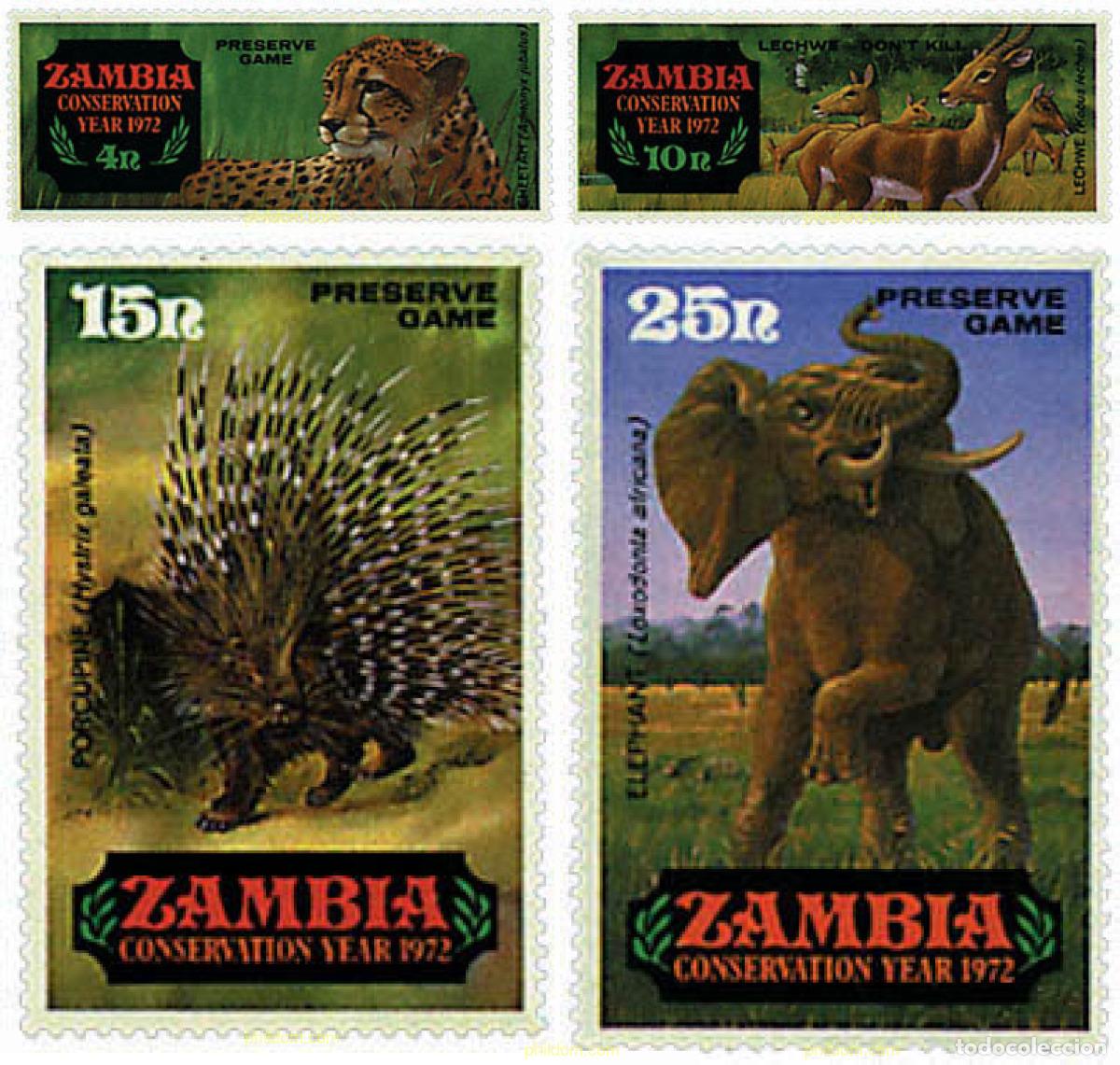 Sellos: 34236 MNH ZAMBIA 1972 A&Ntilde;O DE LA CONSERVACION DE LA NATURALEZA