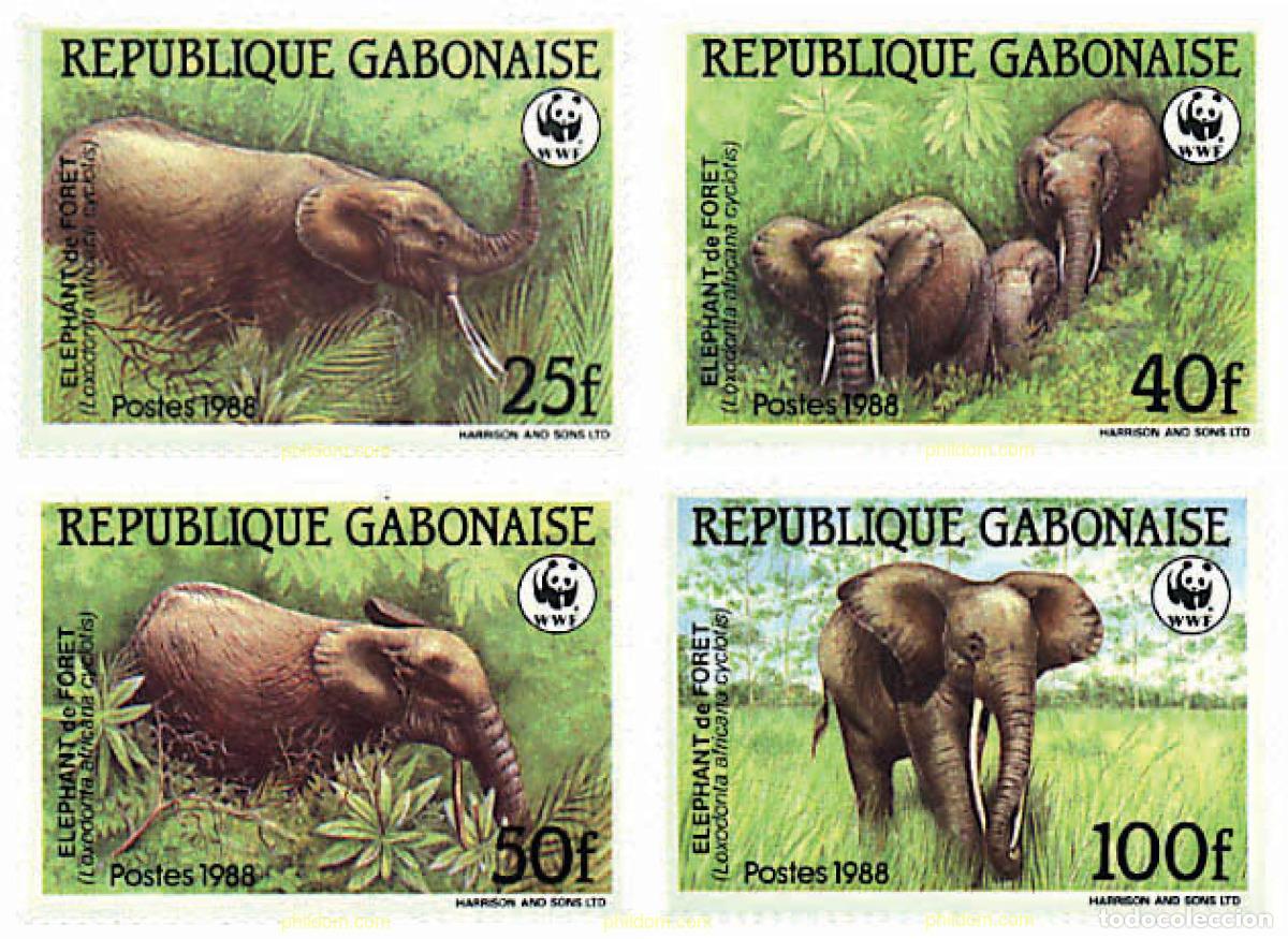 Sellos: 88858 MNH GABON 1988 FAUNA EN PELIGRO DE EXTINCION. ELEFANTE AFRICANO DE LA SELVA