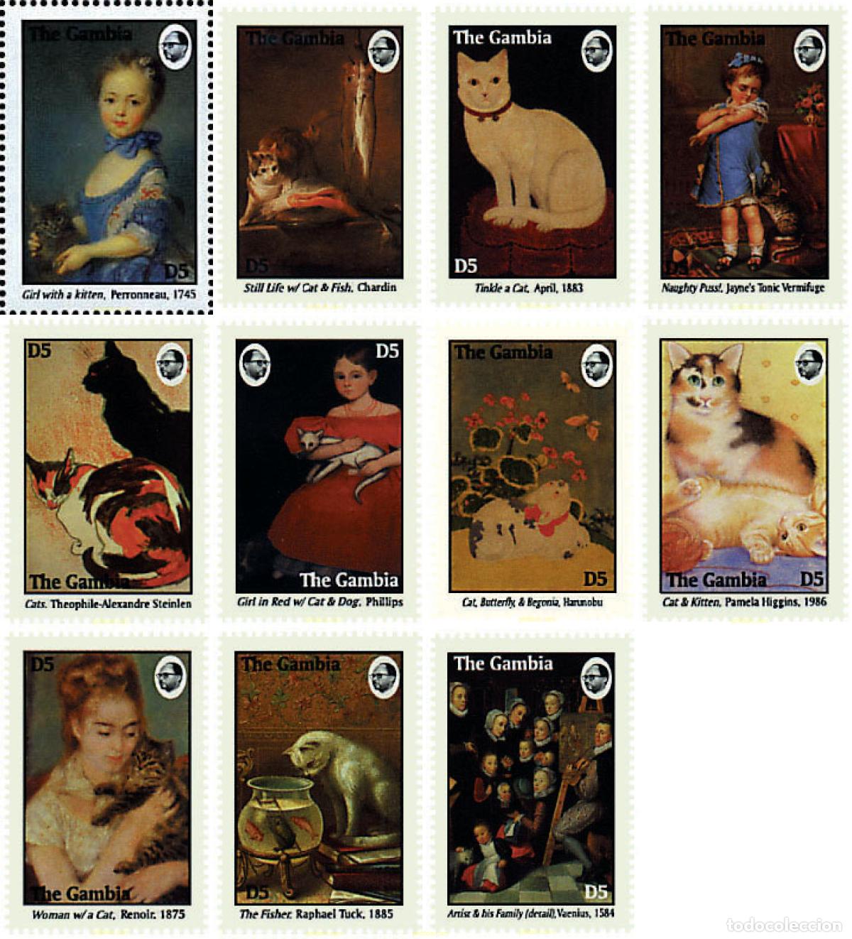 Sellos: 366892 MNH GAMBIA 1994 PINTURAS DE GATOS