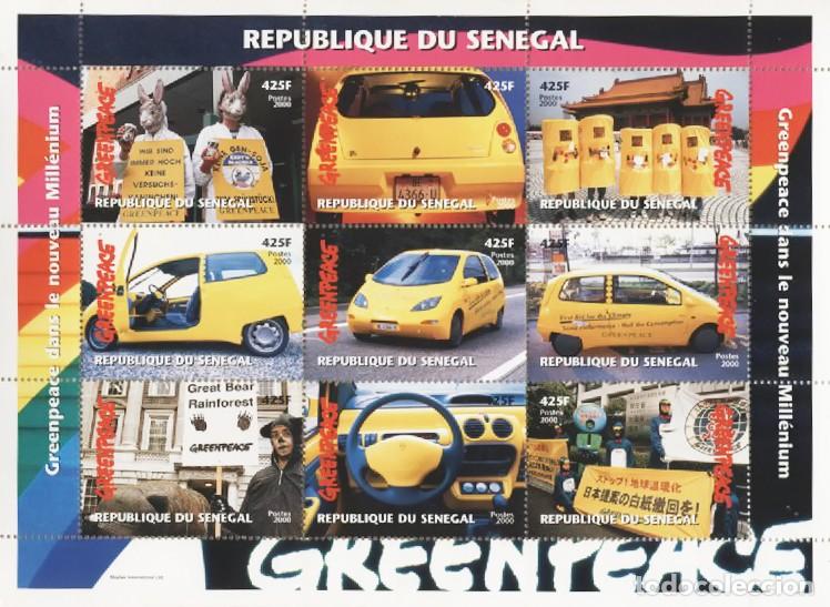 Sellos: Filatelia Hoja Bloque Greenpeace Republique du Senegal Automoviles Transporte 2000