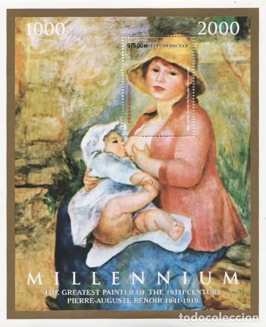 Sellos: Filatelia Hoja Bloque Miniatura Maternidad Pierre Auguste Renoir Turkmenistan 2000 Millenium