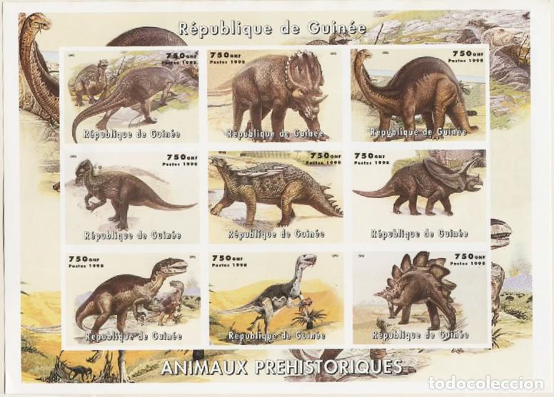 Sellos: Filatelia Hoja Bloque Dinosaurios prehistoricos Rep&uacute;blica de Guinea de 1998