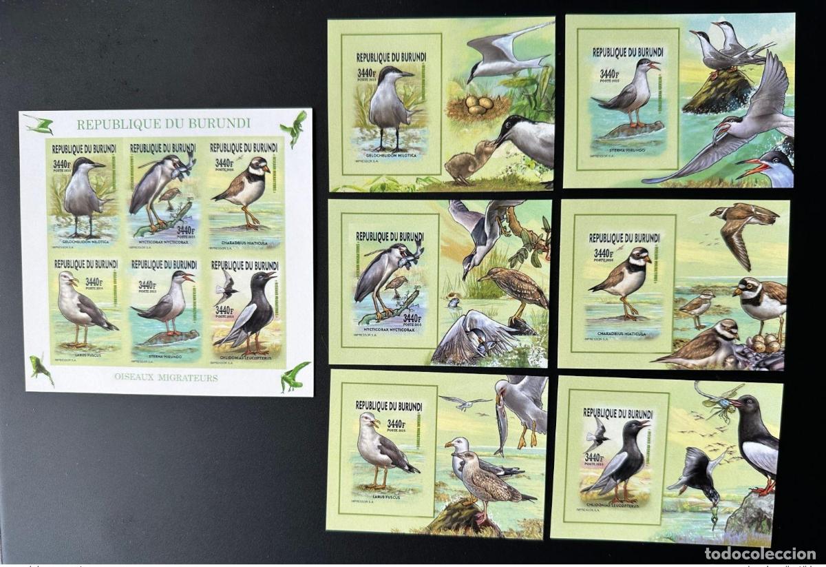 Sellos: Burundi 2015-2016 Mi. U-Z 3577 + Bl. ND Aves migratorias Gaviotas
