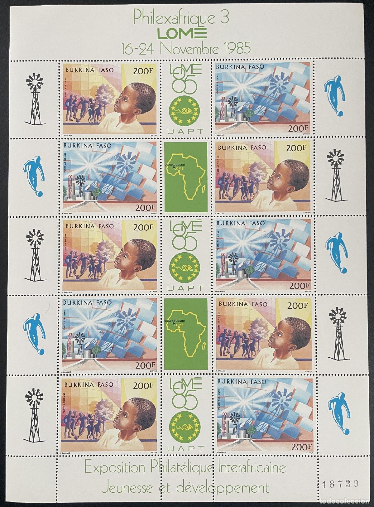 Stamps: Burkina Faso 1985 YT PA 277A tabl&oacute;n Philexafrica Lom&eacute; Exposici&oacute;n juvenil