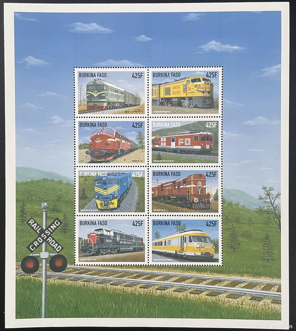 Sellos: Burkina Faso 1998 YT B1107-1114 trenes locomotoras y ferrocarriles