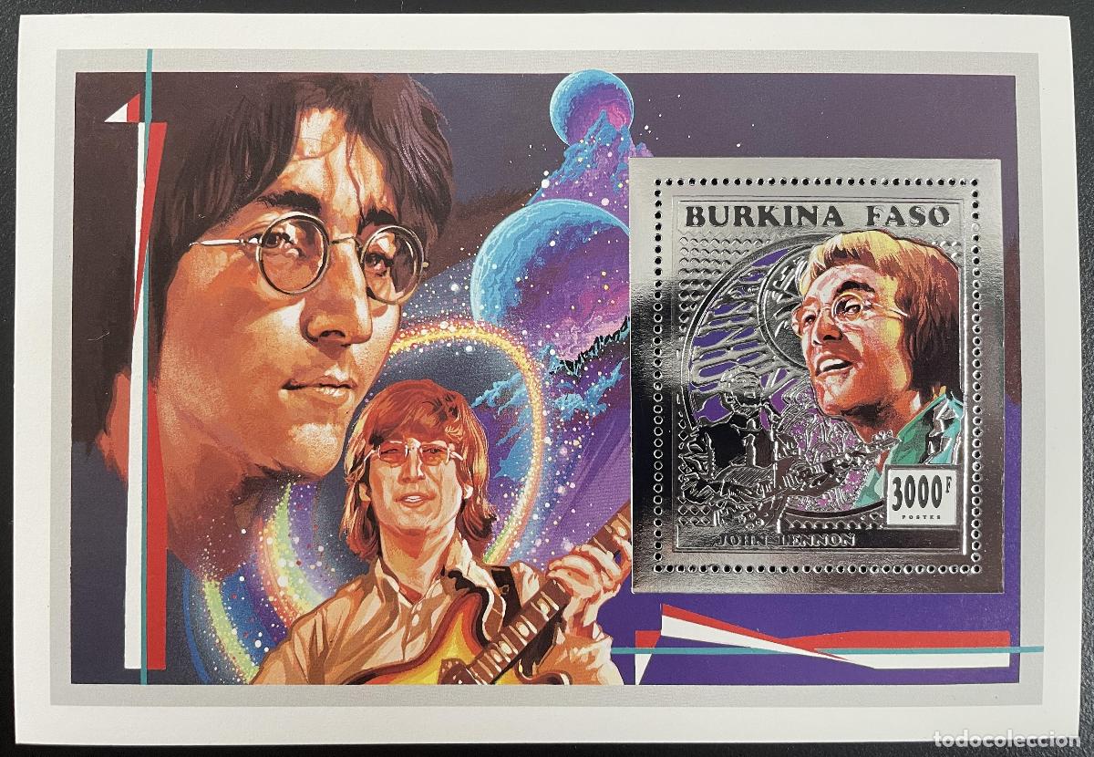 Sellos: Burkina Faso 1996 Mi. Bl. 166: John Lennon m&uacute;sica de los Beatles rock pop plata