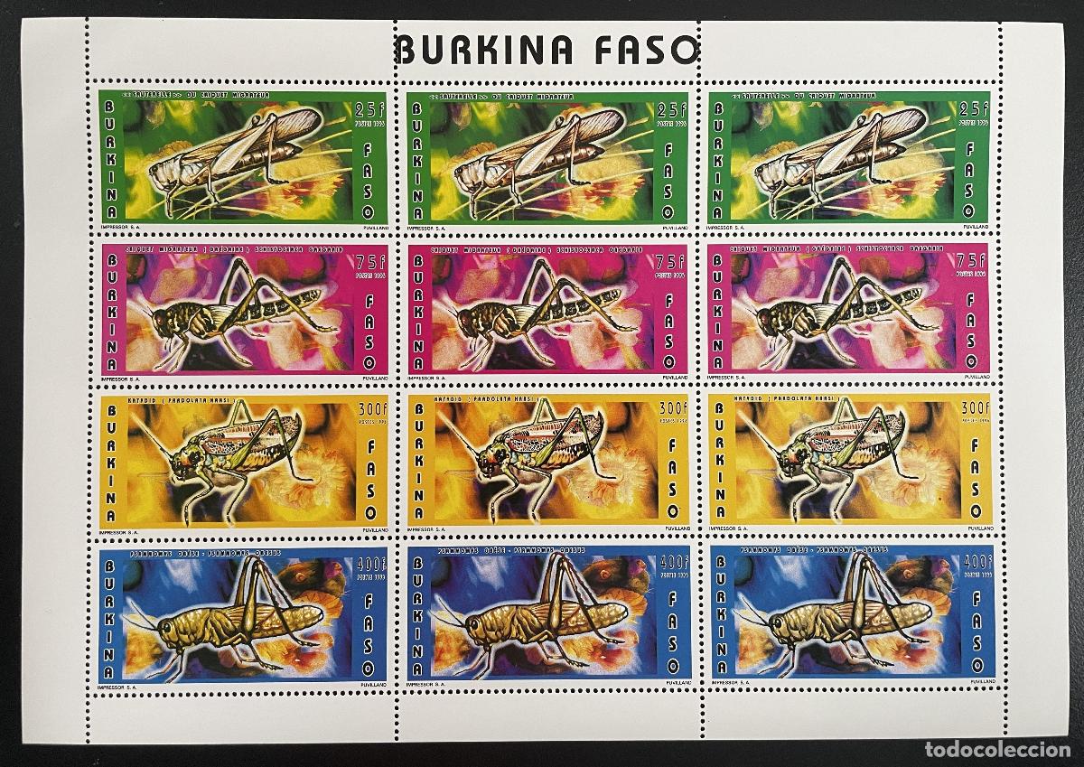 Sellos: Burkina Faso 1996 YT 979-982 M/S saltamontes langostas insectos fauna silvestre