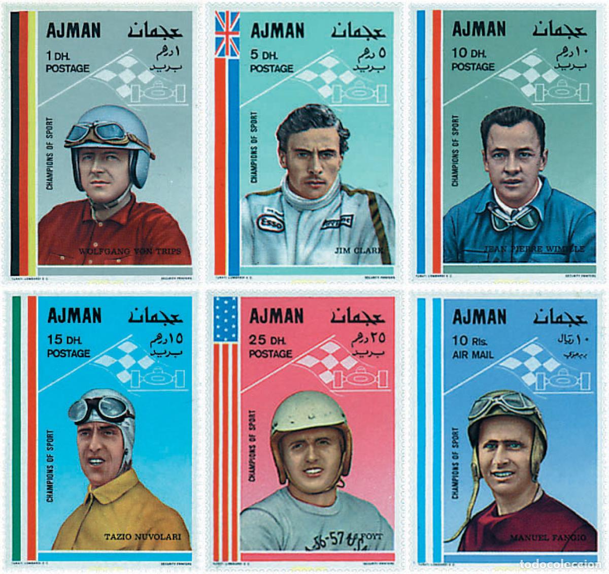 Sellos: 688906 HINGED AJMAN 1969 CAMPEONES DE AUTOMOVILISMO