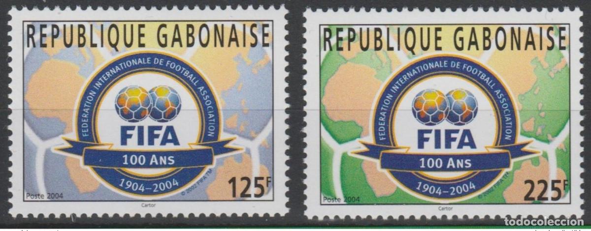 Stamps: Gab&oacute;n 2004 Mi. 1671 1672 FIFA 100 Years Jahre Football Soccer Map &iexcl;RARO!
