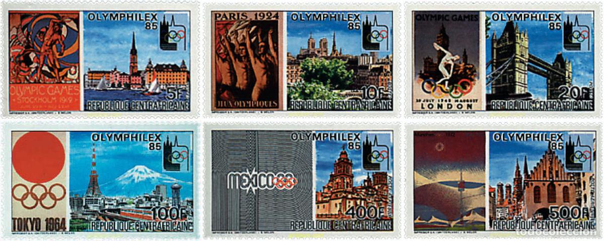 Sellos: 58057 MNH CENTROAFRICANA 1985 OLYMPHILEX 85. EXPOSICION INTERNACIONAL DE FILATELICA OLIMPICA