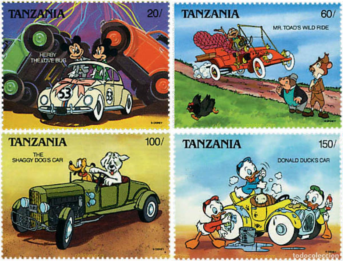 Sellos: 256767 MNH TANZANIA 1990 AUTOMOVILES DE PELICULAS DISNEY