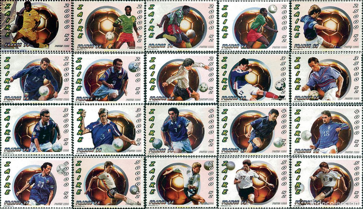Sellos: 645679 MNH ZAIRE 1996 COPA DEL MUNDO DE FUTBOL. FRANCIA-98