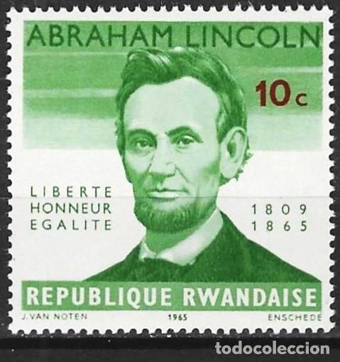 Sellos: Ruanda 1965 - Mi 97 - YT 92 - Presidente Abraham Lincoln - MH*