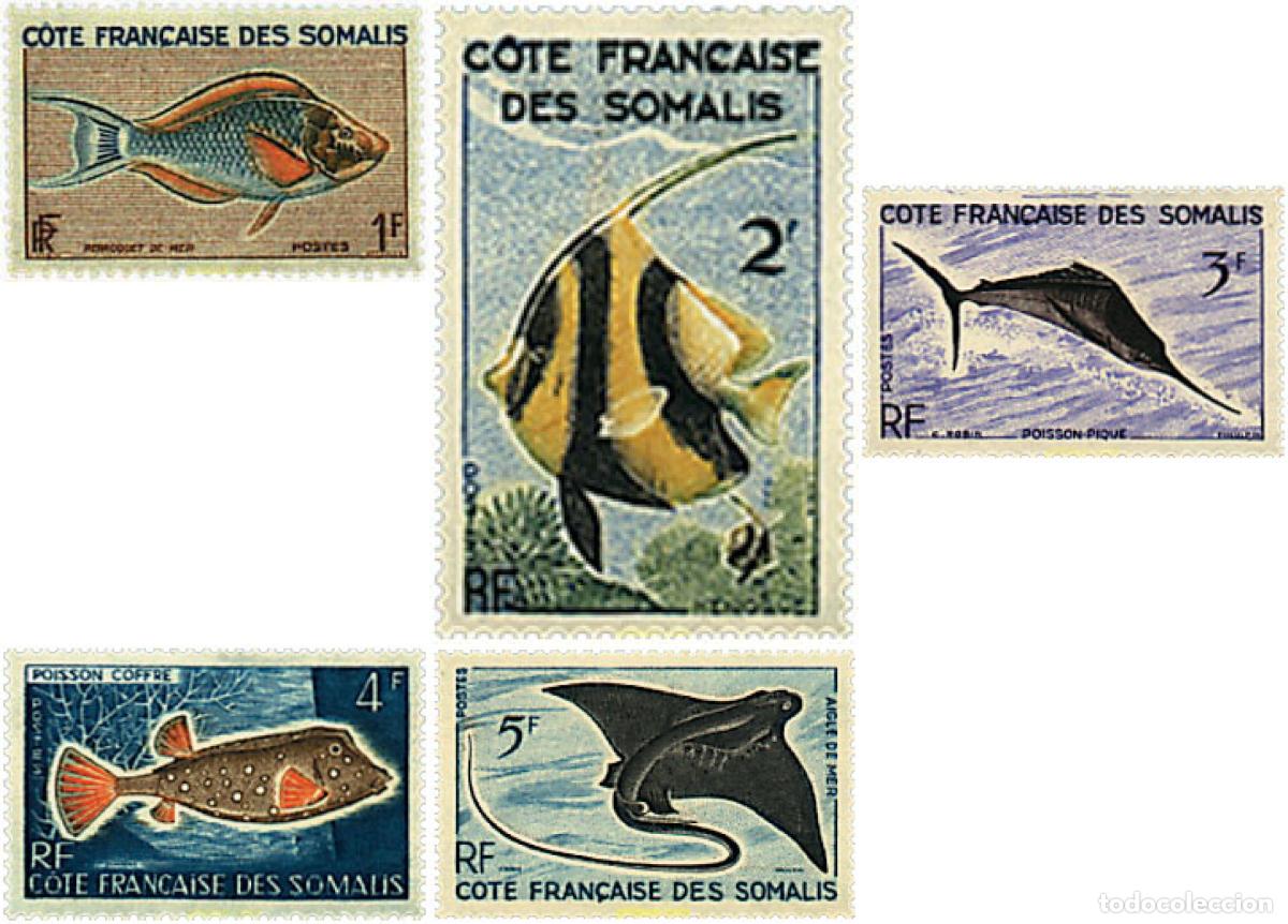 Sellos: 624954 MNH COSTA DE LOS SOMALIS 1959 PECES Y AVES