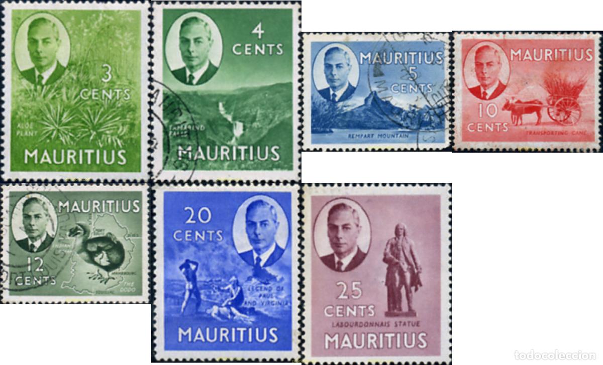 Sellos: 340355 USED MAURICIO 1950 MOTIVOS VARIOS. REY JORGE VI