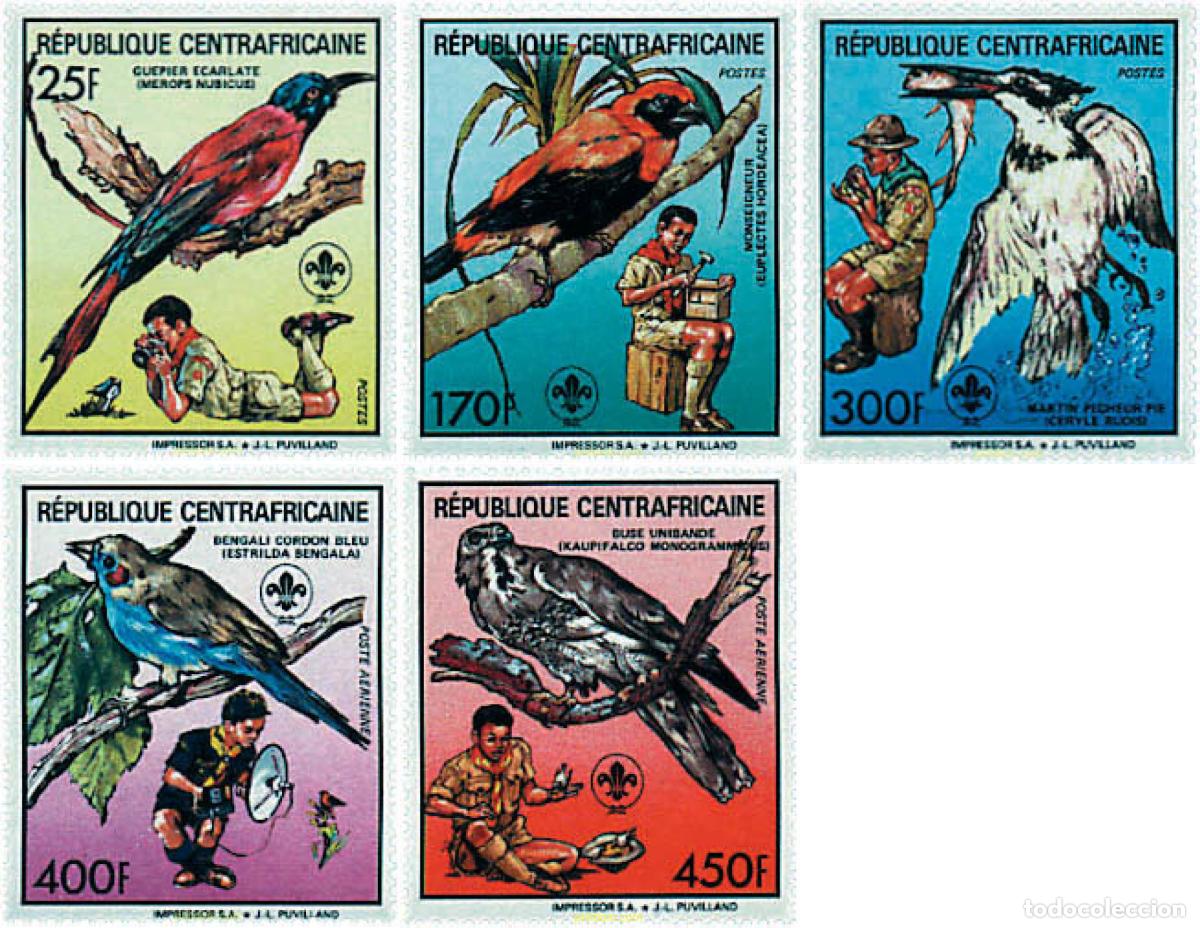 Sellos: 38074 MNH CENTROAFRICANA 1988 PAJAROS Y ESCULTISMO
