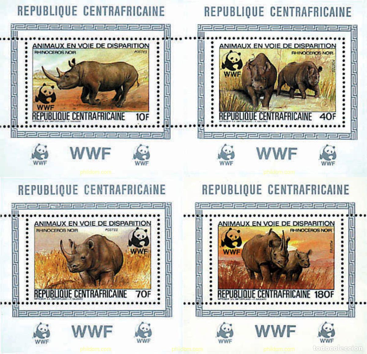 Sellos: 1595 MNH CENTROAFRICANA 1983 RINOCERONTE NEGRO