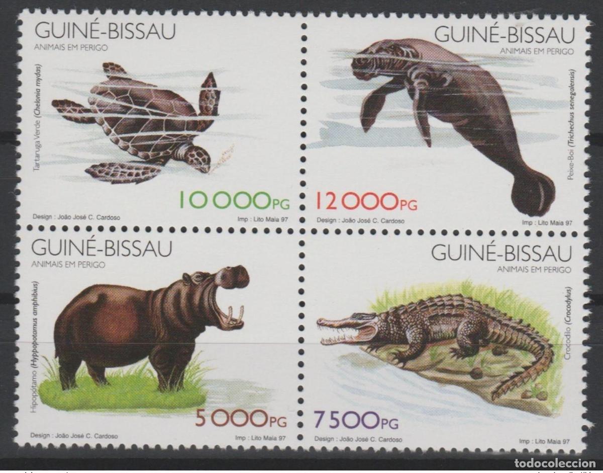 Sellos: Guinea Bissau 1997 Mi. 1249 - 1251 Fauna y mam&iacute;feros en peligro de extinci&oacute;n Bloque 4 sellos MNH