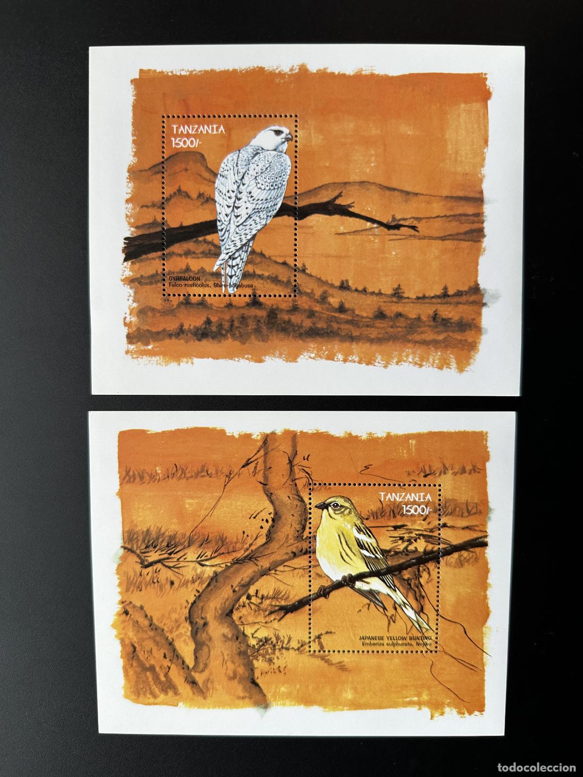 Sellos: Tanzania 1999 Mi. Bl. 461-462 Aves rapaces: halc&oacute;n gerfalc&oacute;n gorri&oacute;n amarillo