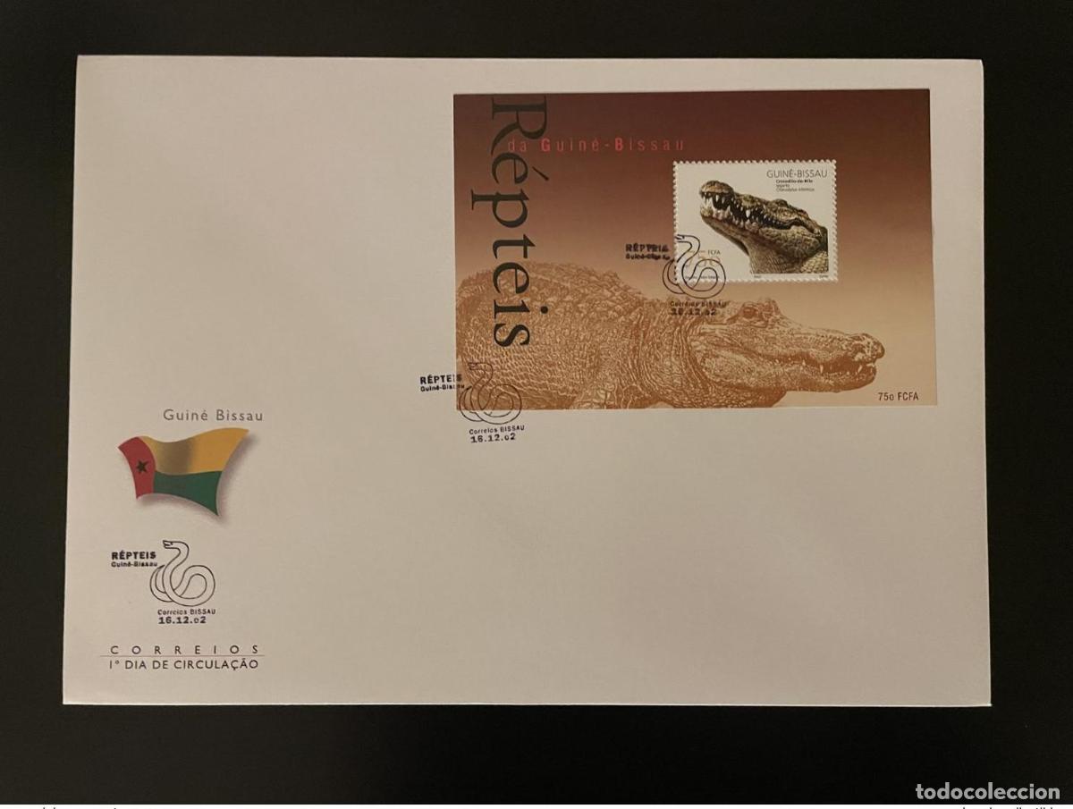 Sellos: Guinea-Bis&aacute;u 2002 Mi. Bl. 381 FDC Reptiles reptilianos cocodrilos caimanes del Nilo