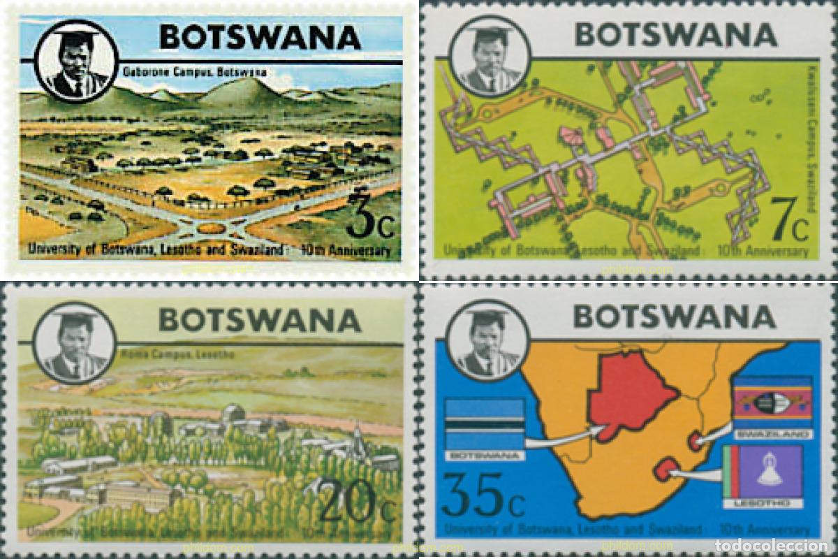 Timbres: 39491 MNH BOTSWANA 1974 10 ANIVERSARIO DE LA UNIVERSIDAD DE LESOTHO, BOTSWANA Y SWAZILANDIA