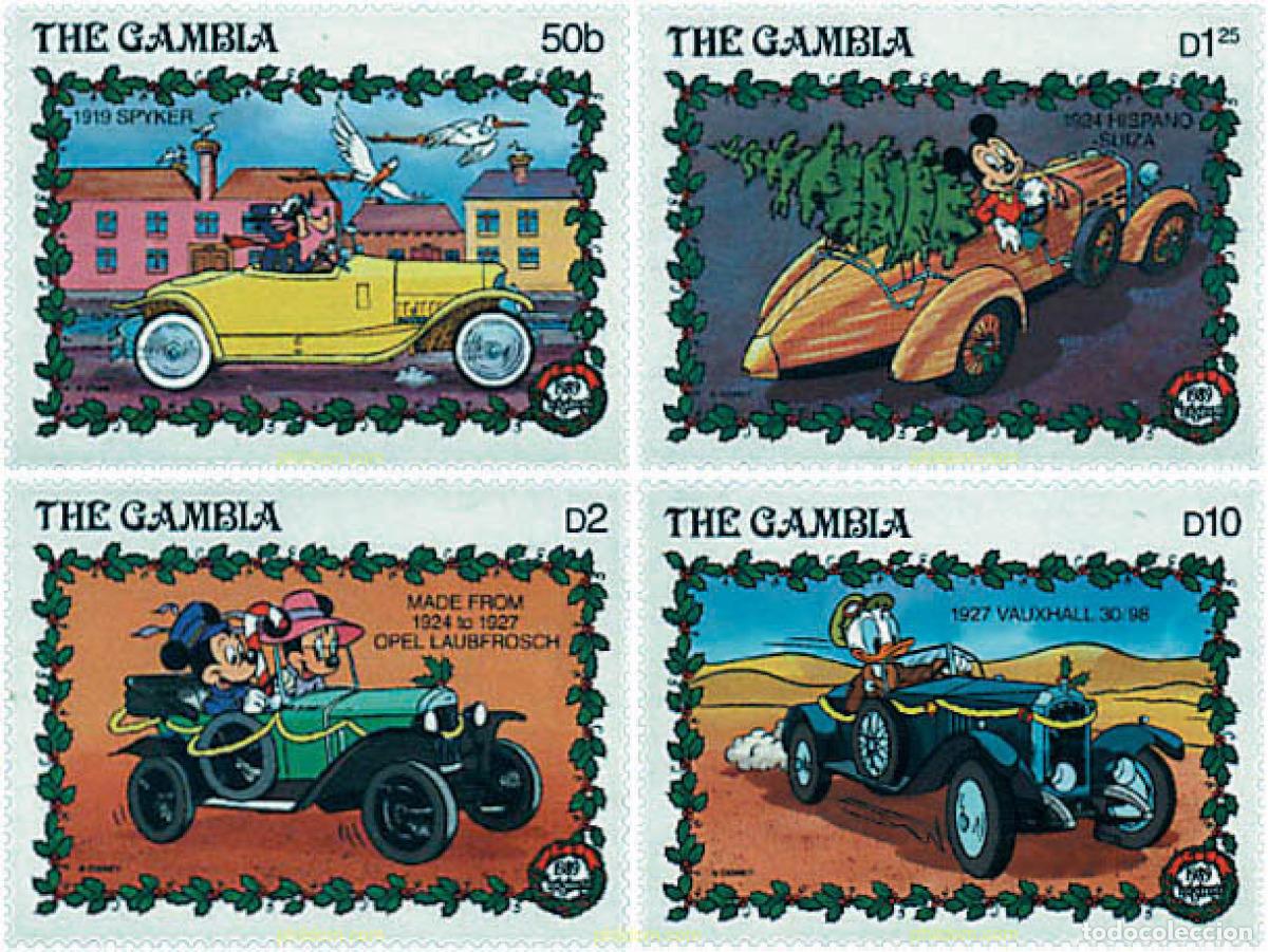 Sellos: 294834 MNH GAMBIA 1989 NAVIDAD. AUTOMOVILES ANTIGUOS