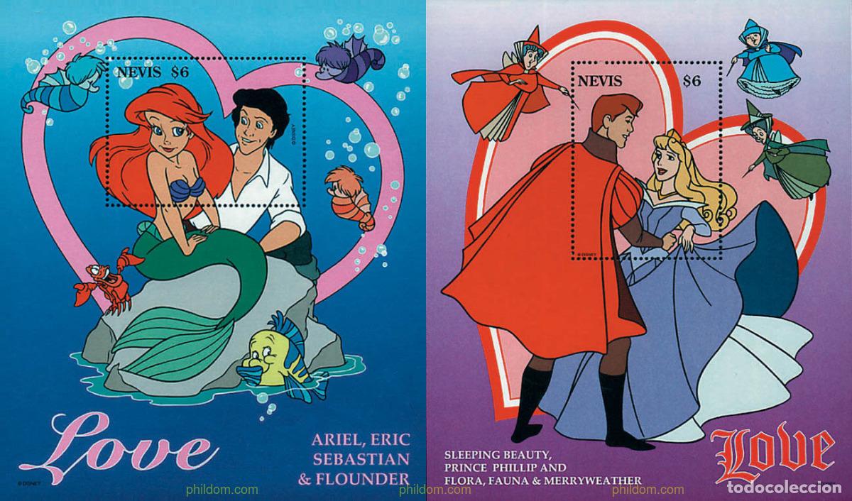 Timbres: 48233 MNH NEVIS 1996 ESCENAS DE AMOR EN PELICULAS DE DISNEY