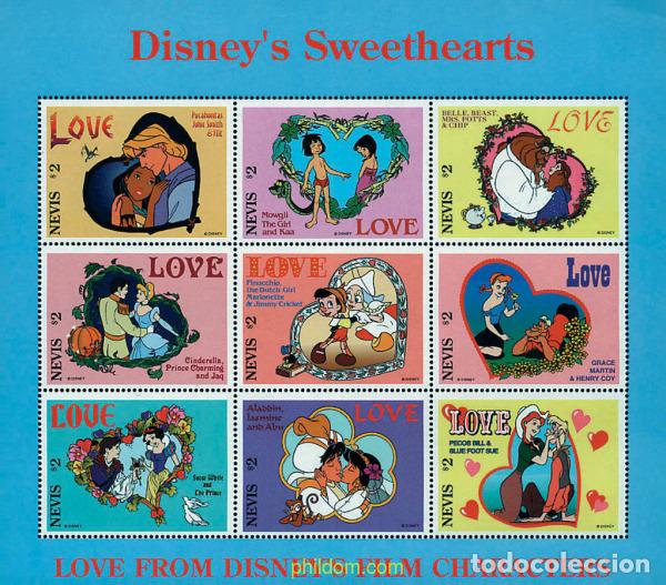 Sellos: 229132 MNH NEVIS 1996 ESCENAS DE AMOR EN PELICULAS DE DISNEY