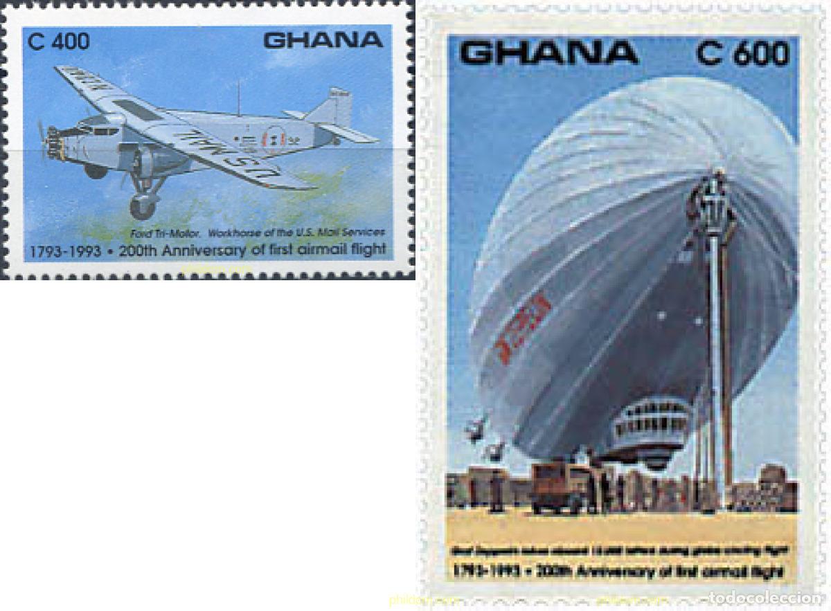 Sellos: 317524 MNH GHANA 1993 2 CENTENARIO DEL PRIMER TRANSPORTE AEREO DE CORREO