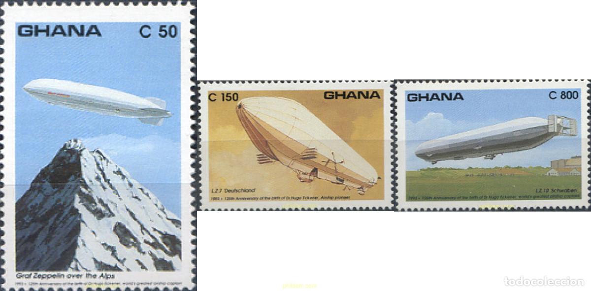 Sellos: 317526 MNH GHANA 1993 2 CENTENARIO DEL PRIMER TRANSPORTE AEREO DE CORREO