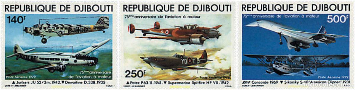 Sellos: 50678 MNH DJIBOUTI 1979 75 ANIVERSARIO DEL PRIMER VUELO A MOTOR