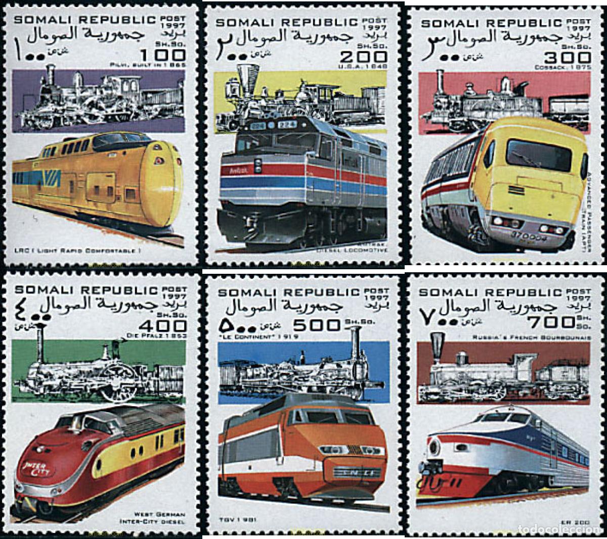 Sellos: 205182 MNH SOMALIA. Rep&uacute;blica 1997 LOCOMOTORAS
