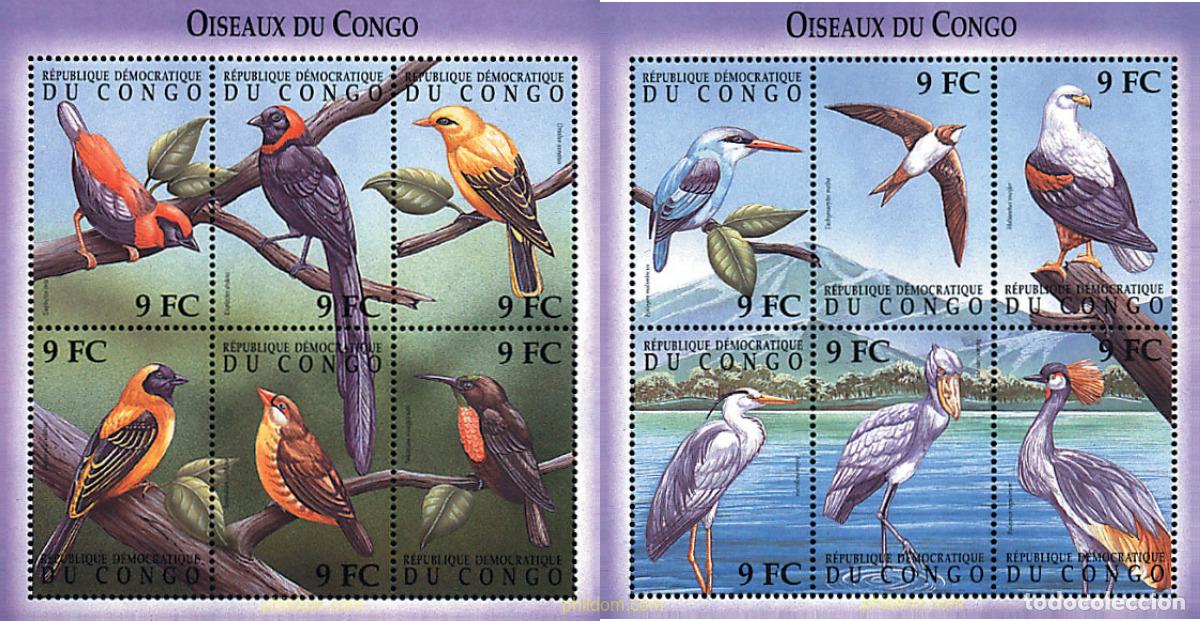 Sellos: 303104 MNH CONGO. Rep&uacute;blica democr&aacute;tica 2000 AVES AUTOCTONAS